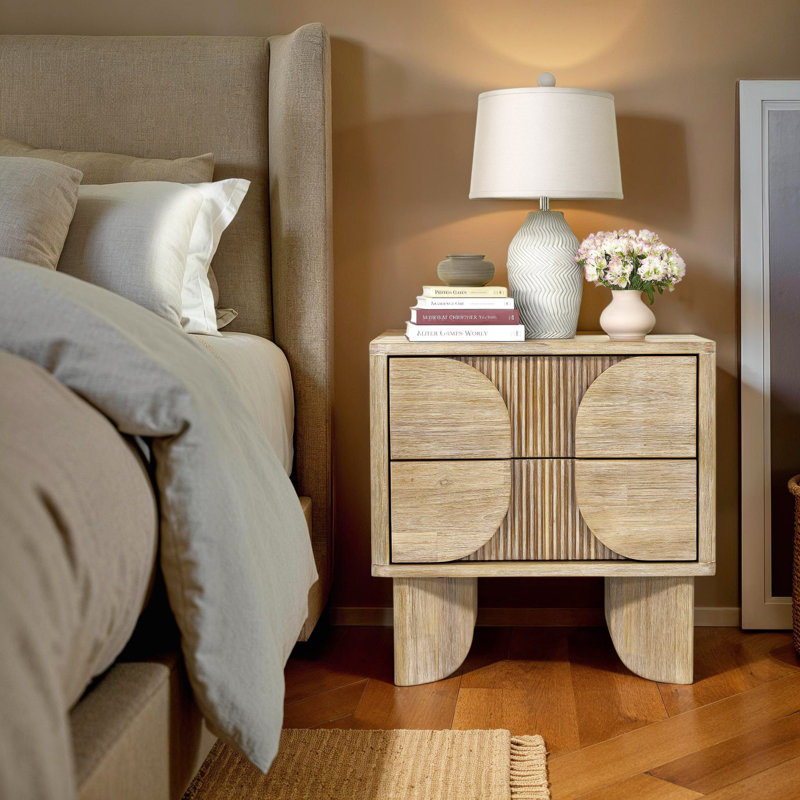 Gracie Oaks Lemannville Hina 2-Drawer Acacia Nightstand | Wayfair